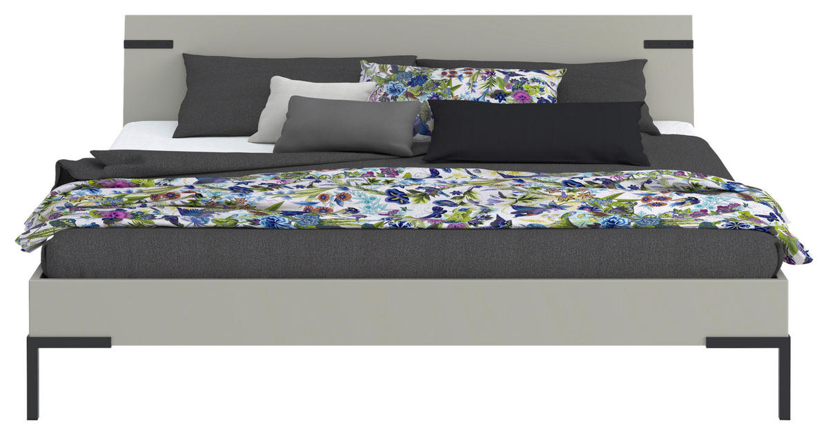 BETT 200/200 cm  in Hellgrau  - Hellgrau/Schwarz, Design, Holzwerkstoff/Metall (200/200cm) - Xora