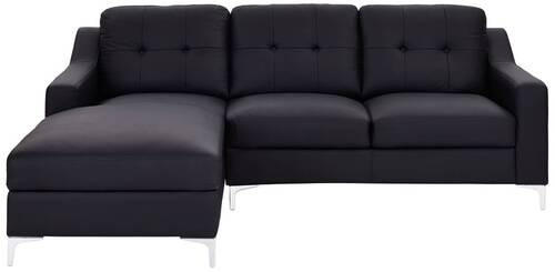 ECKSOFA Schwarz Echtleder  - Chromfarben/Schwarz, MODERN, Leder/Metall (160/228cm) - MID.YOU
