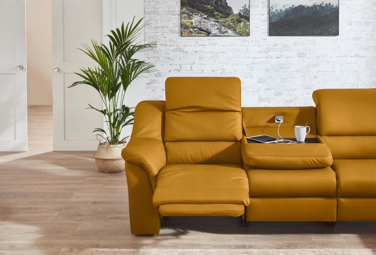 ECKSOFA  in Echtleder Currygelb  324/260 cm  - Chromfarben/Currygelb, KONVENTIONELL, Leder/Kunststoff (324/260cm) - Cantus