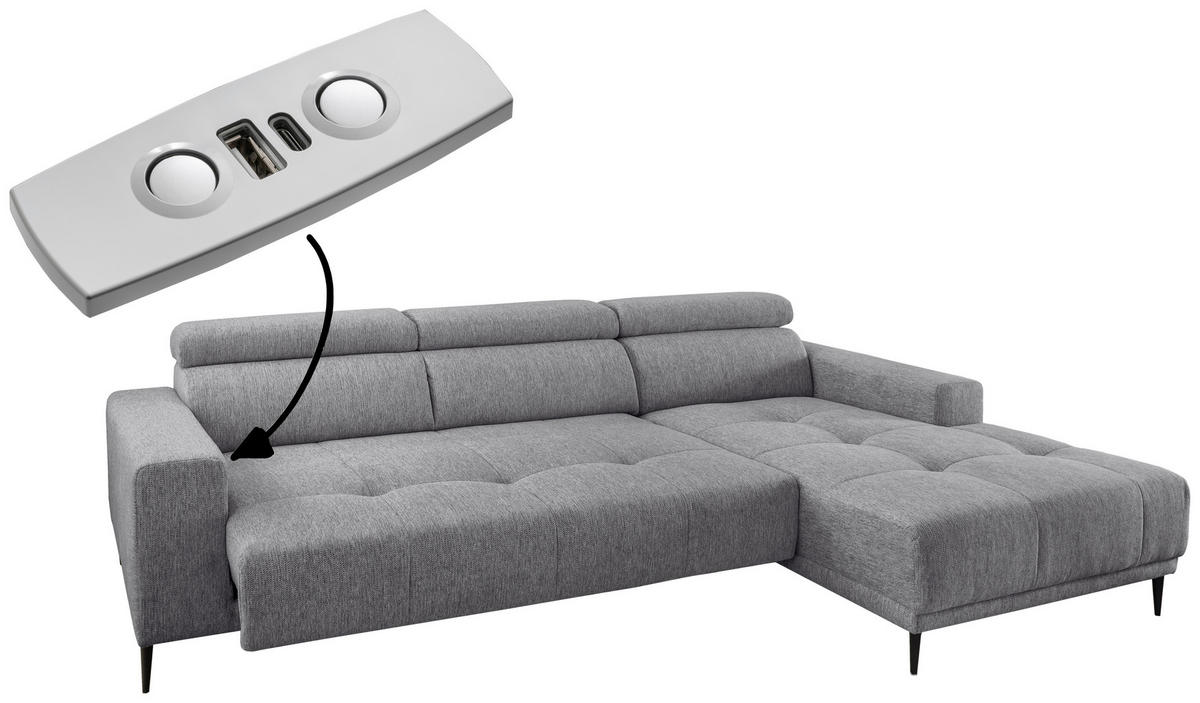 ECKSOFA Dunkelgrau Chenille  - Dunkelgrau/Schwarz, KONVENTIONELL, Textil/Metall (276/188cm) - Livetastic