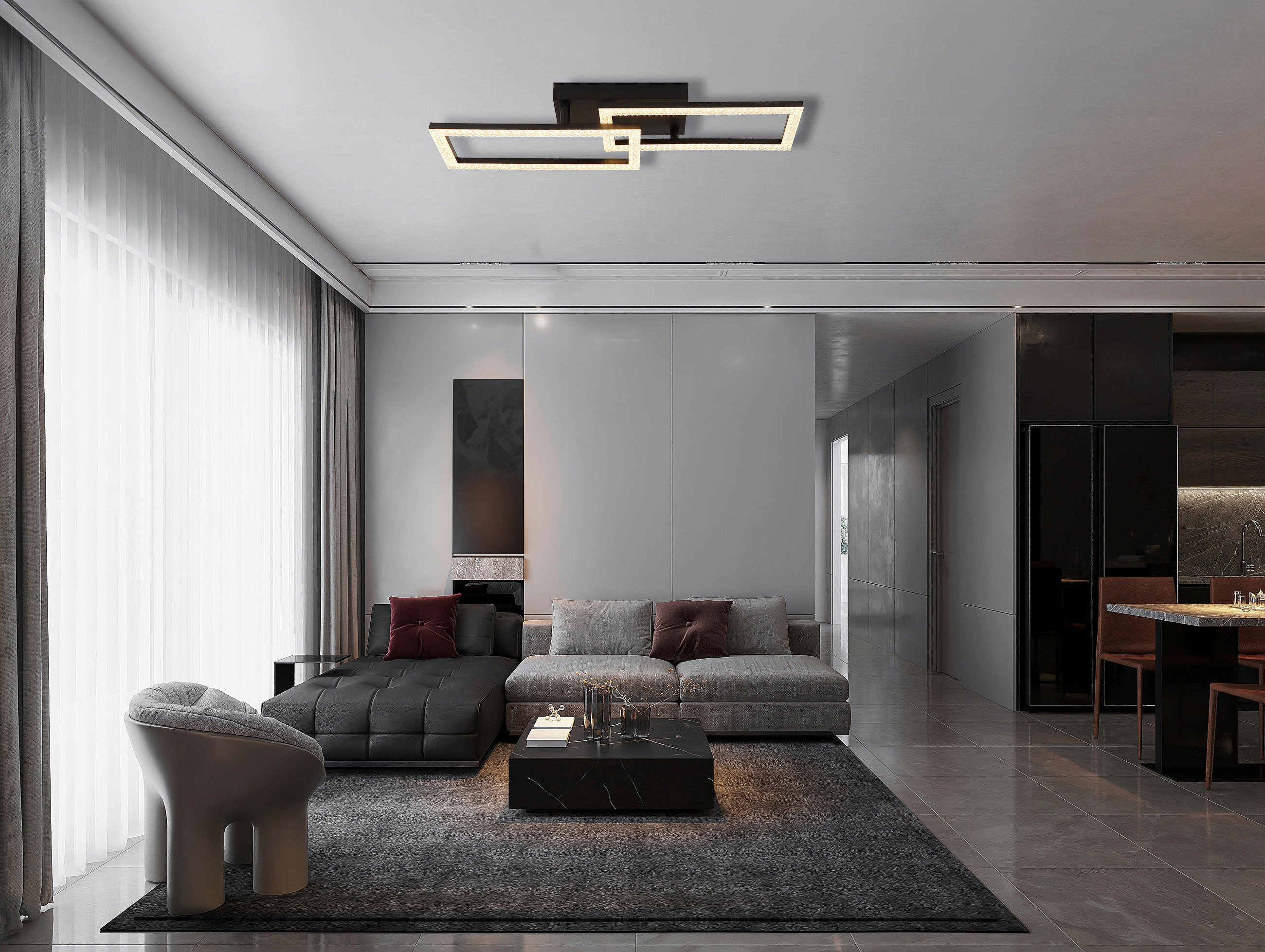 PLAFONIERĂ CU LED - străveziu/negru, Design, plastic/metal (61,5/19,5/9,3cm) - Globo