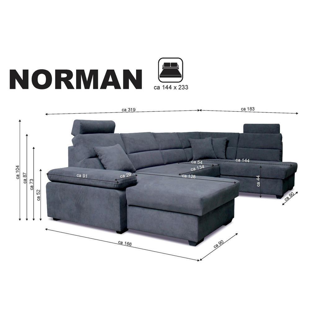 Thumbnail - Cantus Wohnlandschaft, Schwarz, Textil, 6-Sitzer, Ottomane links, U-Form, 319x183 cm, Typenauswahl, Stoffauswahl, seiten...