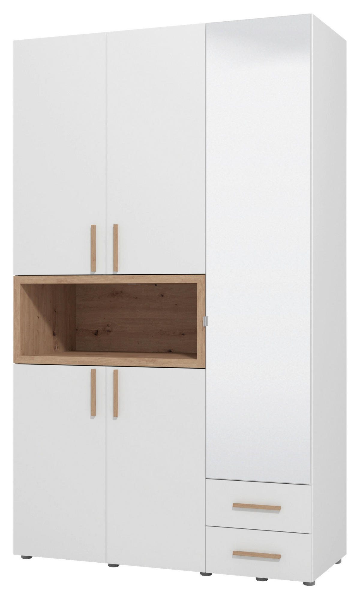 KLEIDERSCHRANK  in Weiß, Eiche Artisan  - Beigebraun/Weiß, MODERN, Glas/Holzwerkstoff (134,5/226,5/56cm) - MID.YOU