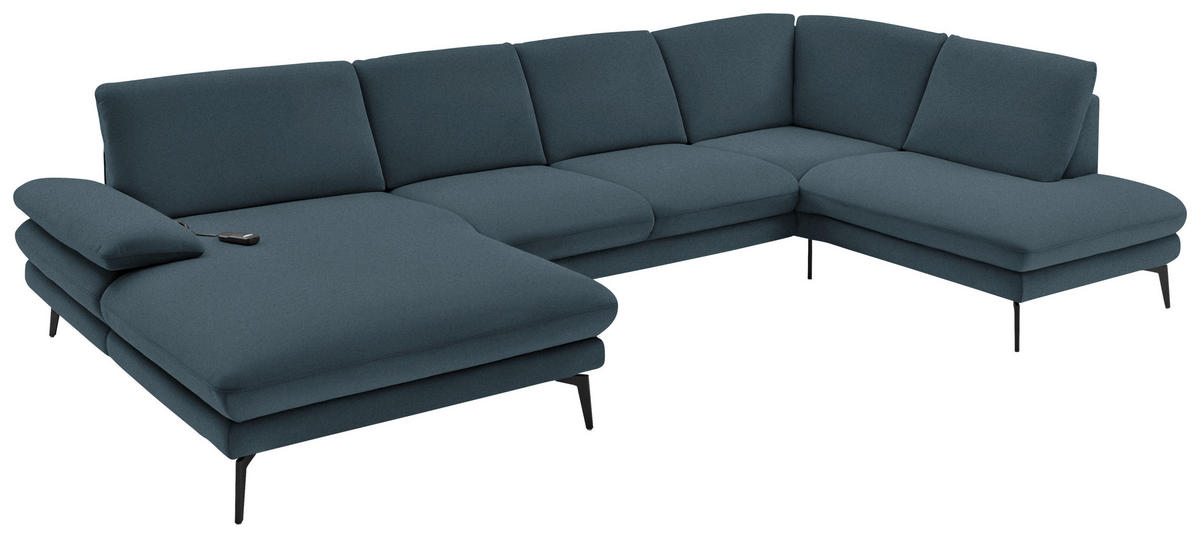 WOHNLANDSCHAFT Dunkelblau Webstoff  - Schwarz/Dunkelblau, Design, Textil/Metall (180/344/208cm) - Dieter Knoll