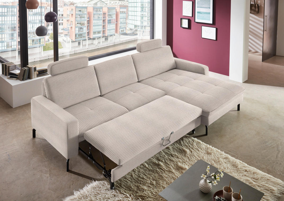 ECKSOFA in Cord Hellbraun  - Hellbraun/Schwarz, Design, Textil/Metall (302/178cm) - Beldomo Style