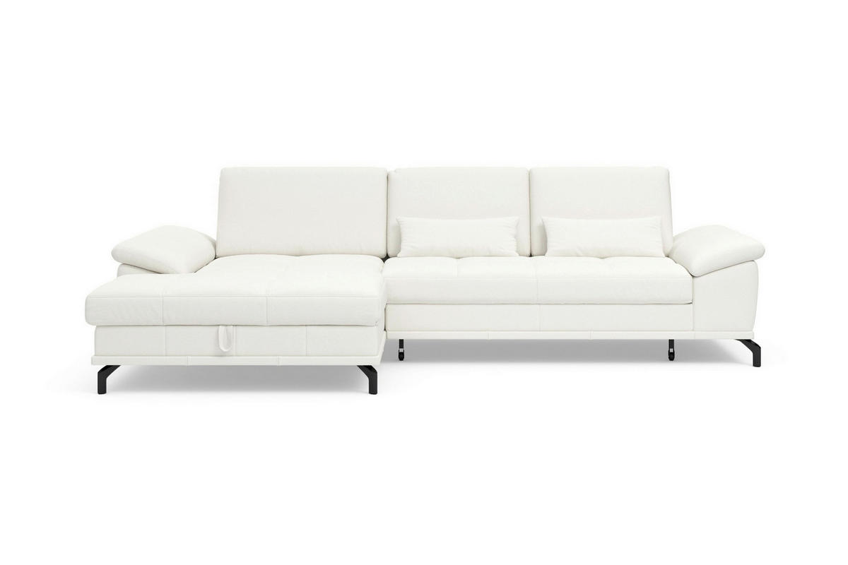 ECKSOFA  Mikrofaser Kombination Echtleder/Stoff Weiss  - Weiss/Schwarz, Basics, Leder/Textil (176/301cm) - Sit & More