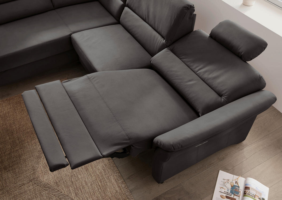 ECKSOFA in Lederlook Anthrazit  - Anthrazit/Schwarz, Modern, Holz/Textil (190/266cm) - Livetastic