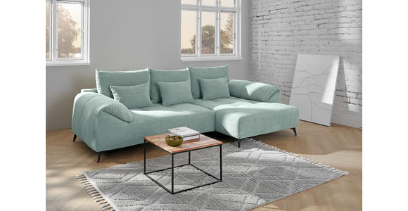 ECKSOFA  in Cord Mintgrün Zierkissen, Rückenkissen, Rücken echt  311/176 cm  - Schwarz/Mintgrün, KONVENTIONELL, Textil/Metall (311/176cm) - Carryhome