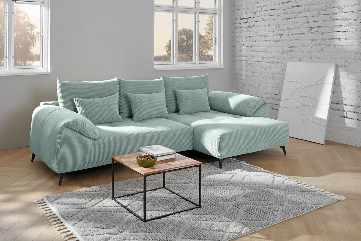ECKSOFA Mintgrün Cord Zierkissen, Rückenkissen, Rücken echt  - Schwarz/Mintgrün, KONVENTIONELL, Textil/Metall (311/176cm) - Carryhome