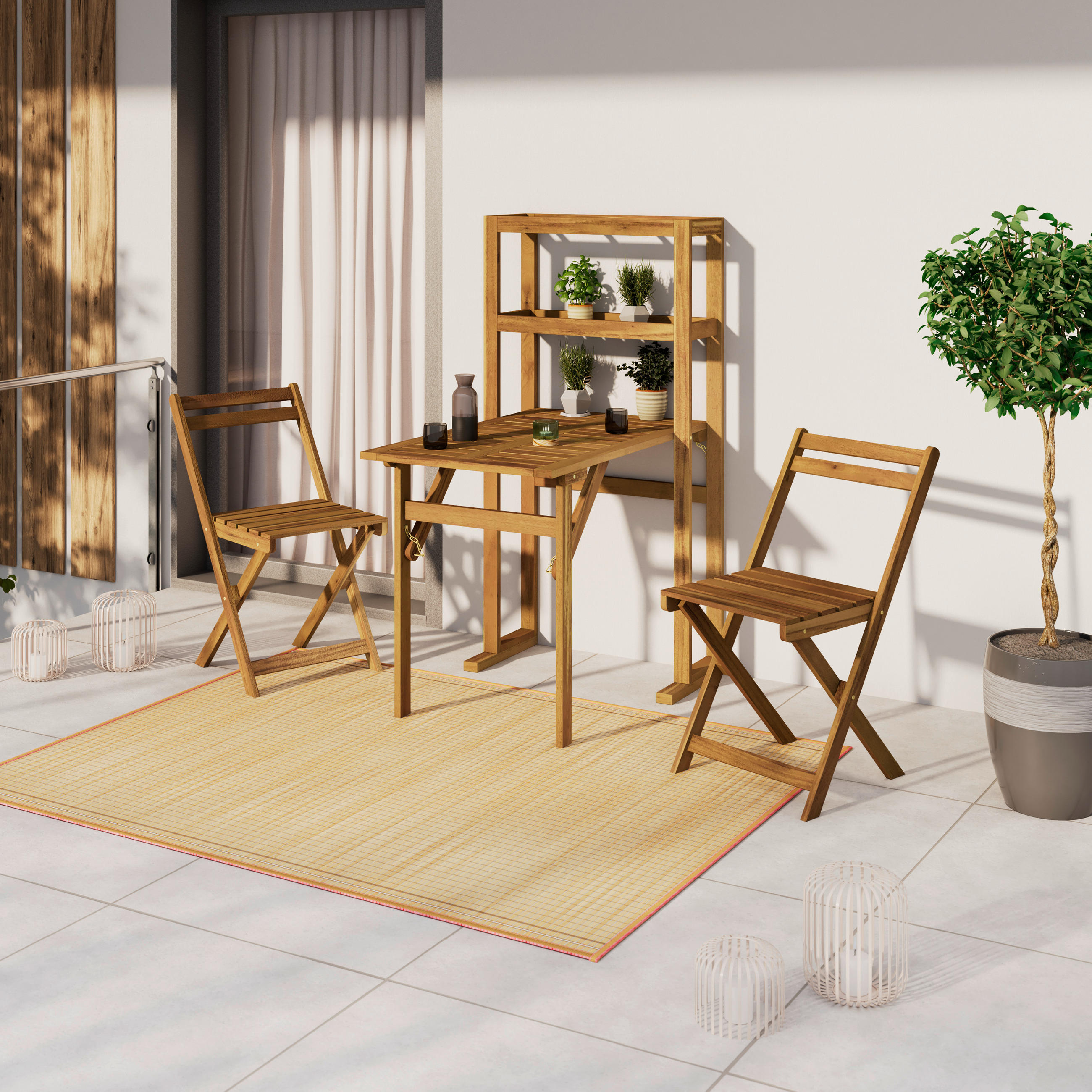 BALKONSET   - Akaziefarben, Modern, Holz (65/42/131/78/85/48cm) - James Wood