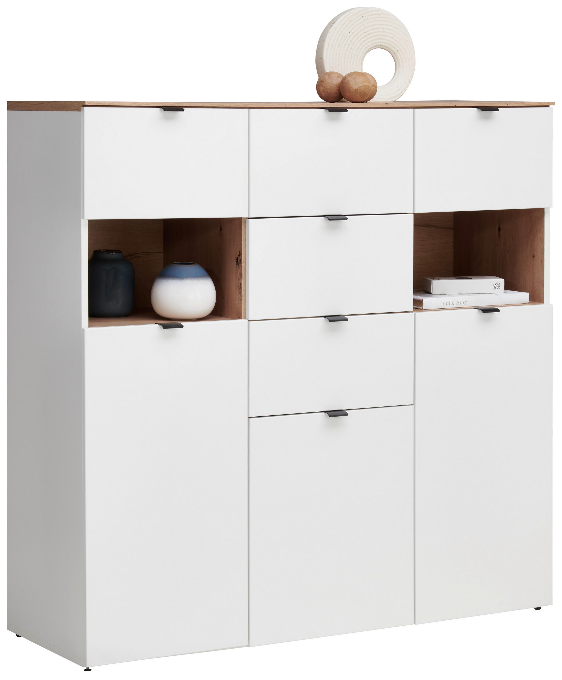 E-shop Hom`in VYSOKÁ KOMODA, biela, dub artisan, 125/125/44 cm
