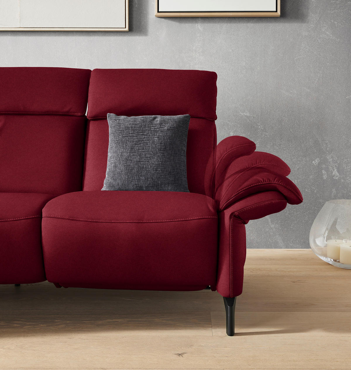TRAPEZSOFA in Mikrofaser Rot  - Rot/Schwarz, Konventionell, Textil/Metall (221/103/95cm) - Dieter Knoll