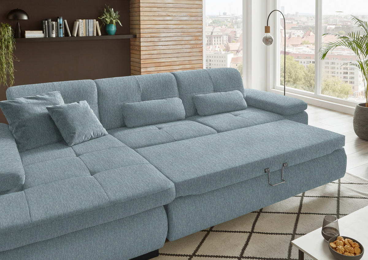 ECKSOFA in Flachgewebe Türkis  - Türkis/Schwarz, Design, Textil/Metall (174/297cm) - Beldomo Style