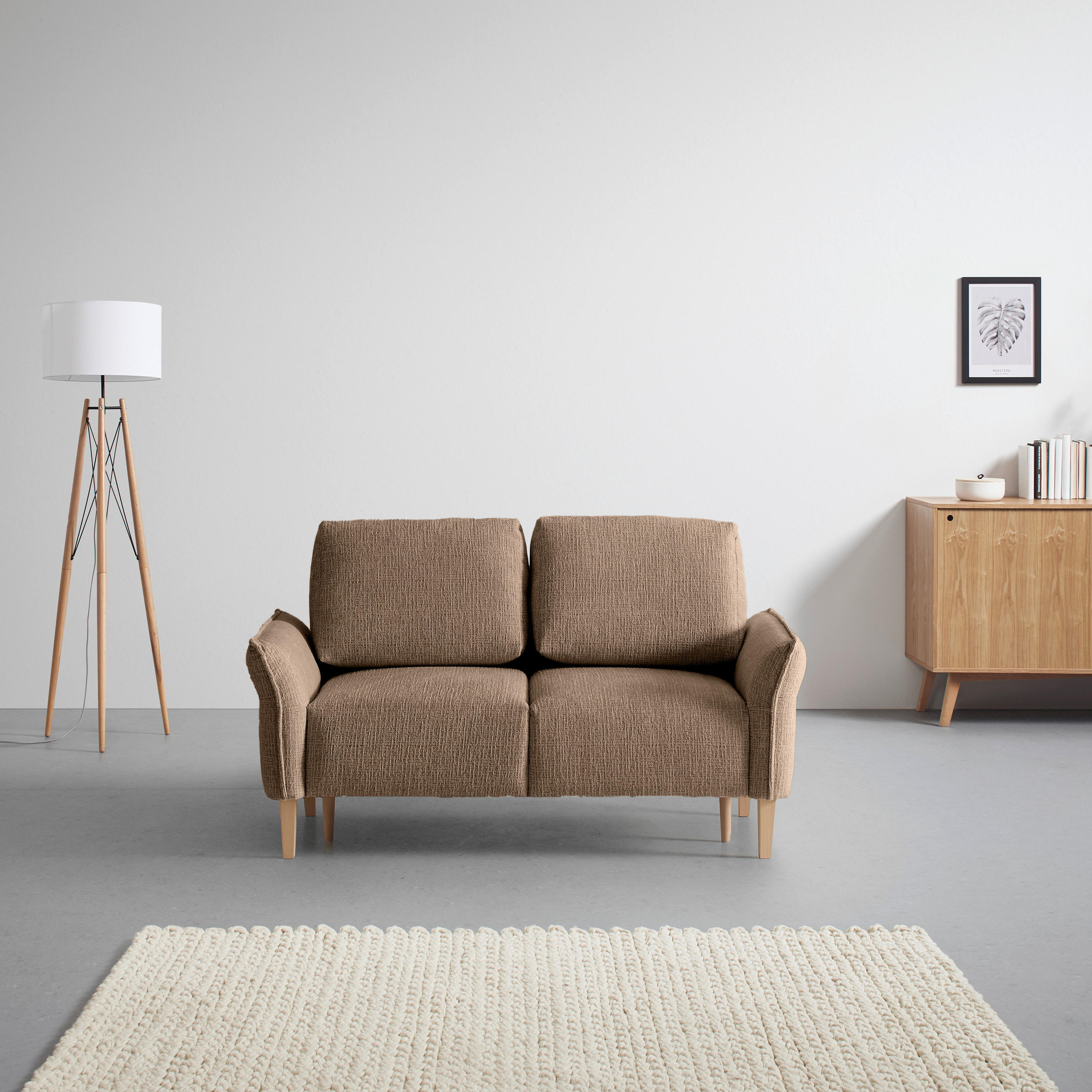 2-SITZER-SOFA in Webstoff Braun  - Eichefarben/Creme, Modern, Holz/Textil (150/85/92cm) - MID.YOU