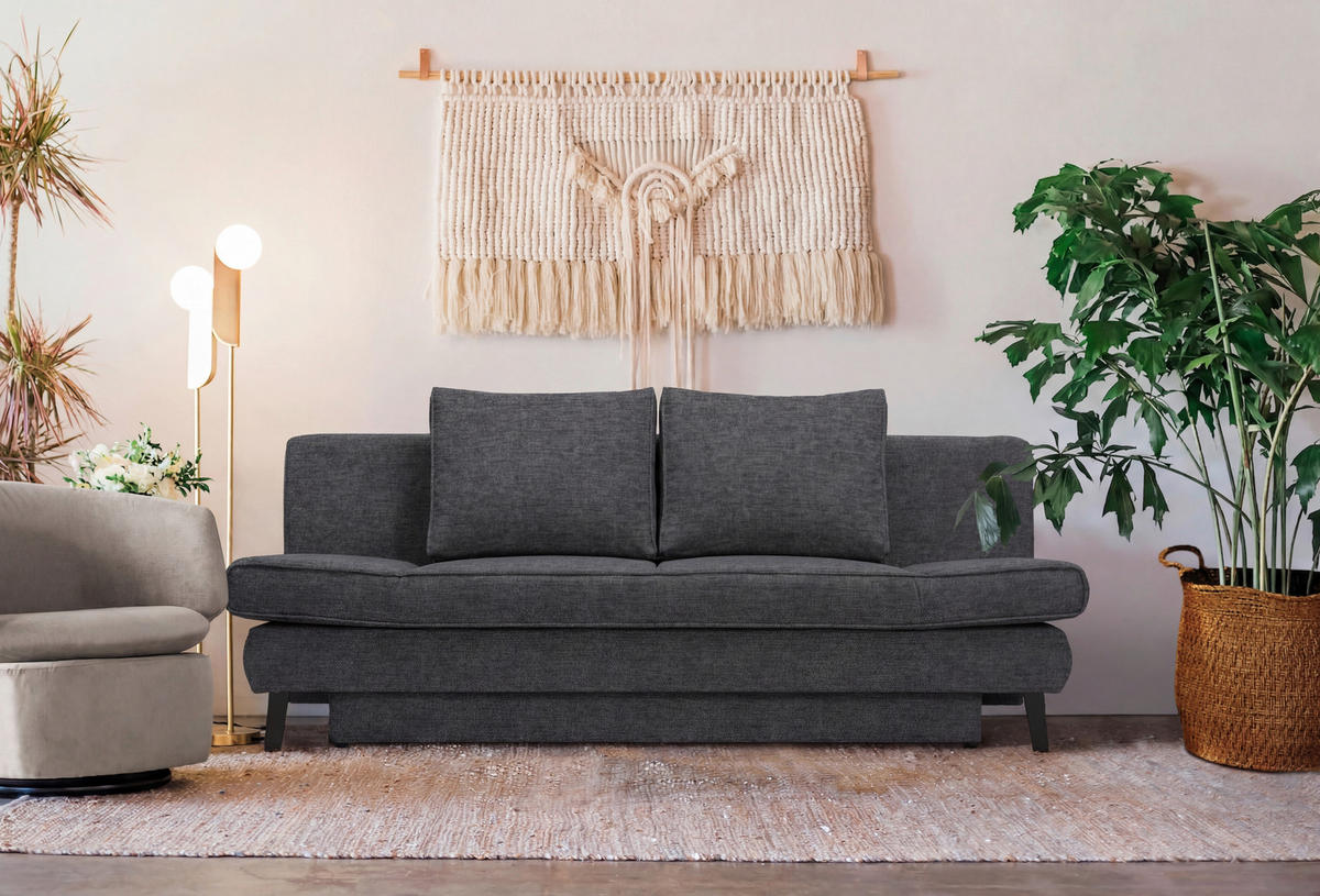 SCHLAFSOFA Sidney in Anthrazit  - Anthrazit/Schwarz, Design, Textil/Metall (200/85/90cm) - Xora