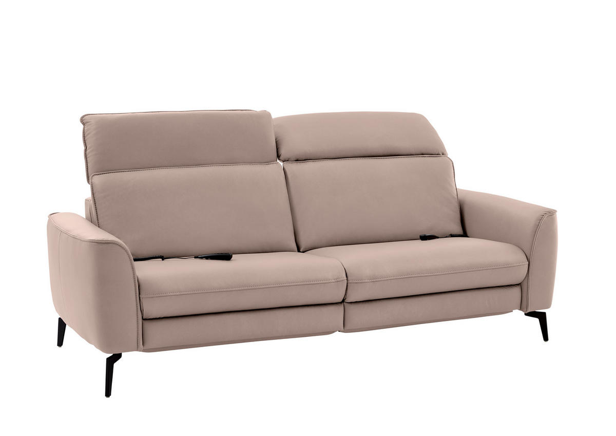 3-SITZER-SOFA in Echtleder Taupe  - Taupe/Schwarz, Natur, Leder/Metall (222/81/110cm) - Valdera