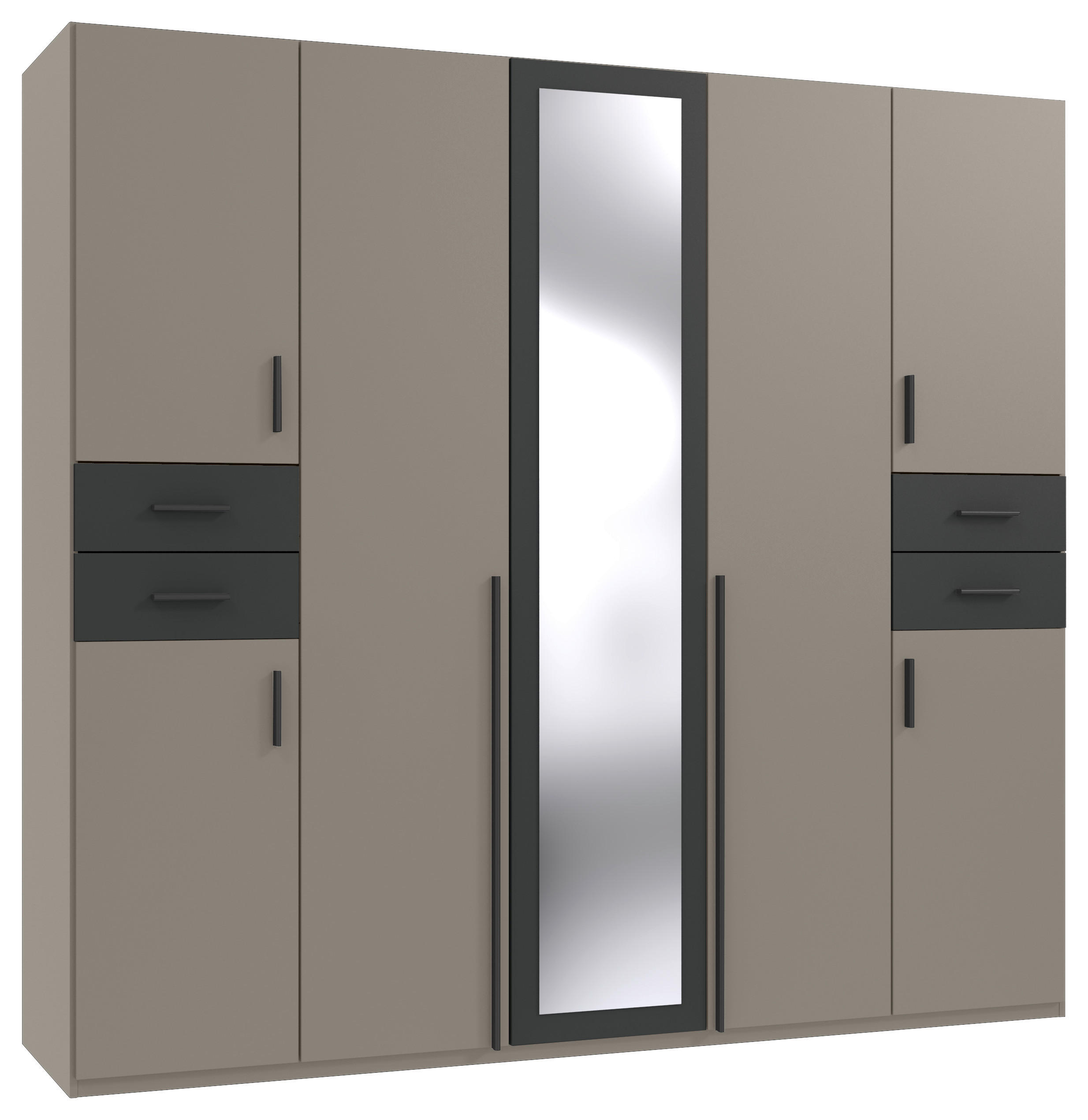 DREHTÜRENSCHRANK 225/208/58 cm 7-türig Graphitfarben, Grau, Sahara  - Schwarz/Graphitfarben, Basics, Glas/Holzwerkstoff (225/208/58cm) - MID.YOU