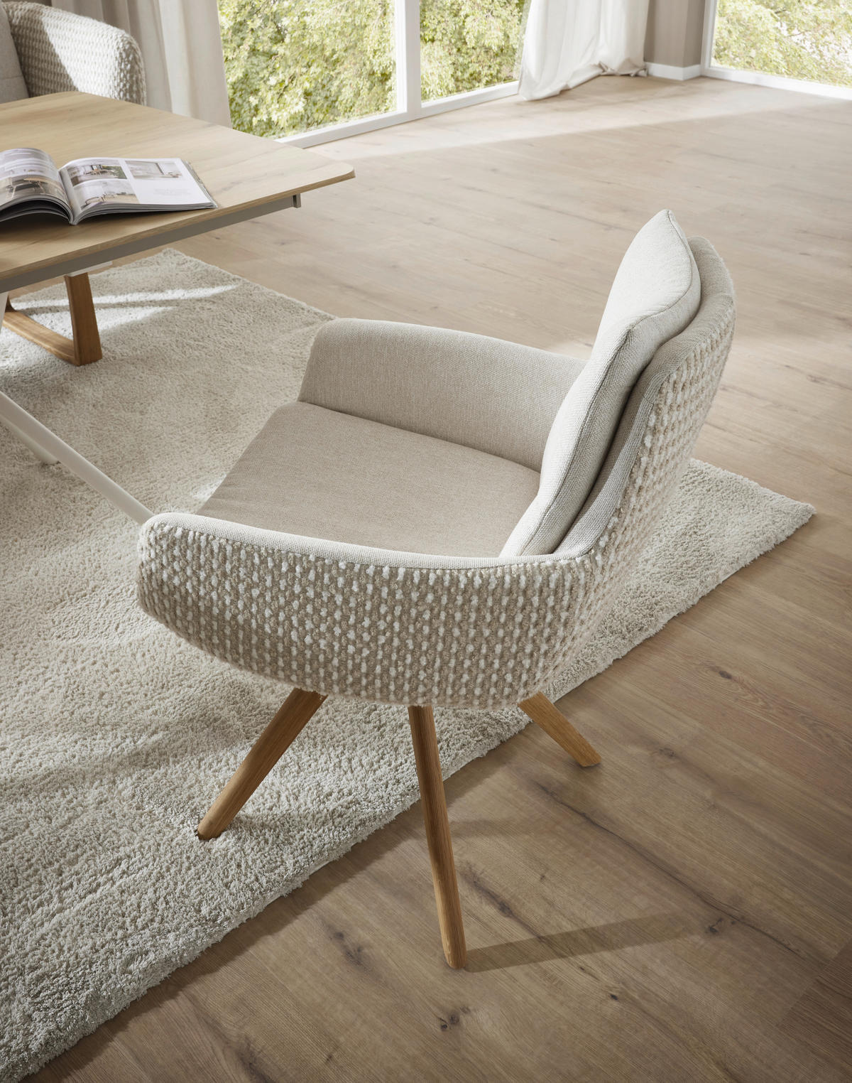 ARMLEHNSTUHL  Beinauswahl, Sitzfläche 360° drehbar, Stoff-/Lederauswahl Flachgewebe  Beige  - Beige, Design, Holz/Textil (62/90/68cm) - Valnatura