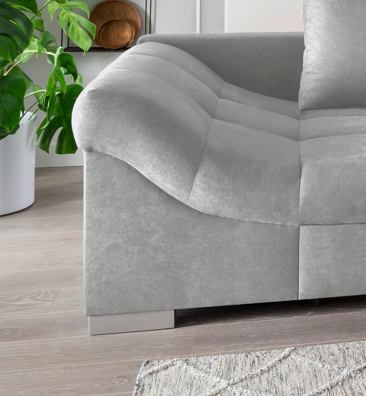 ECKSCHLAFSOFA Hellgrau Mikrofaser  - Silberfarben/Hellgrau, Design, Holz/Textil (298/202cm) - MID.YOU