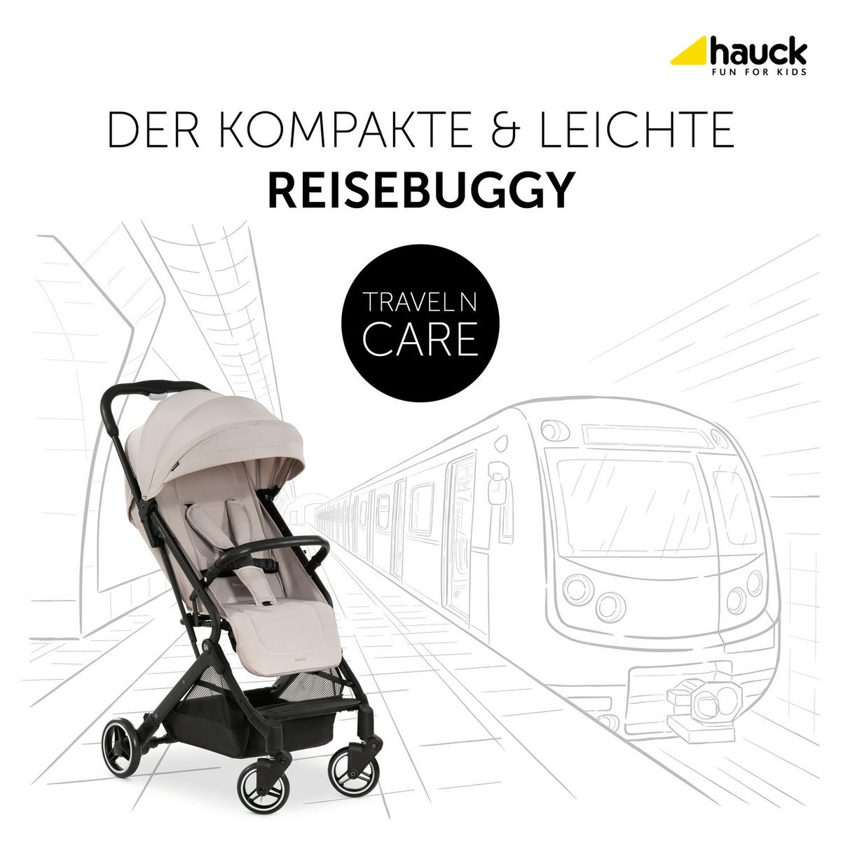 BUGGY Travel N Care  - Beige/Schwarz, Basics, Metall (86/50/104cm) - Hauck