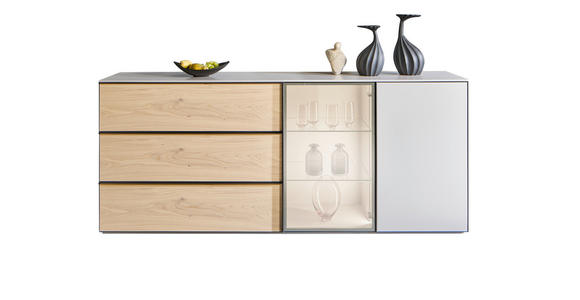 SIDEBOARD 210/90/45 cm  - Eiche Bianco/Beige, Design, Glas/Holz (210/90/45cm) - Ambiente