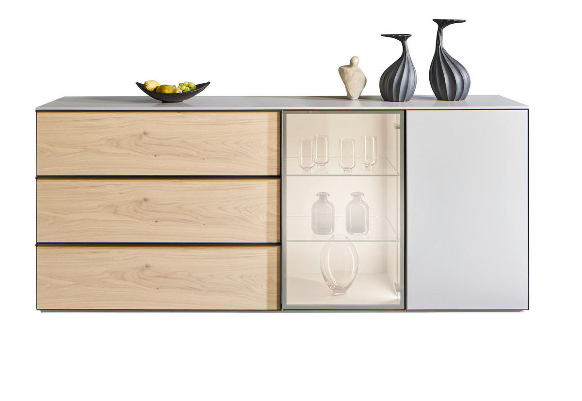 SIDEBOARD Beige, Eiche Bianco  210/90/45 cm  - Eiche Bianco/Beige, Design, Glas/Holz (210/90/45cm) - Ambiente