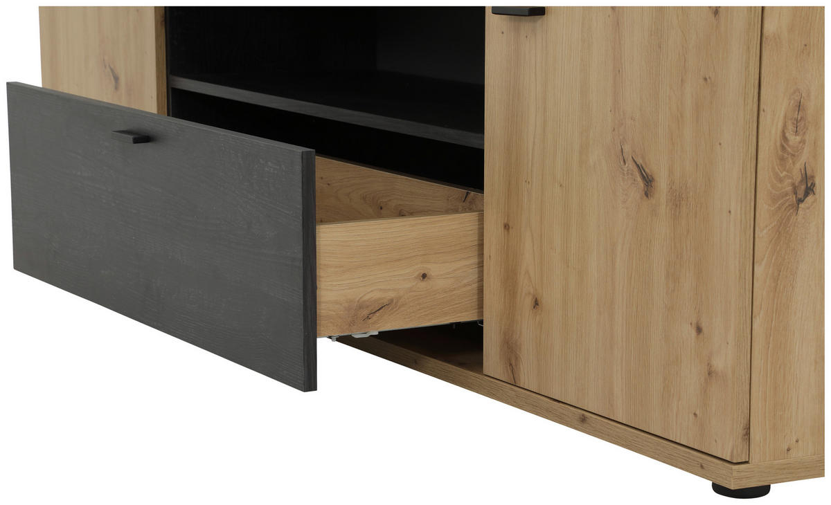 LOWBOARD  in 180/50/40 cm  - Schwarz/Eiche Artisan, MODERN, Holzwerkstoff/Metall (180/50/40cm) - MID.YOU
