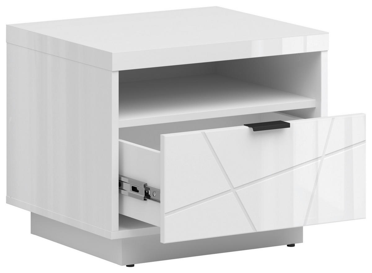 NOČNÍ STOLEK K POSTELI, bílá, vysoce lesklá bílá, 50/42,5/42,5 cm - bílá/černá, Moderní, kov/kompozitní dřevo (50/42,5/42,5cm) - MID.YOU