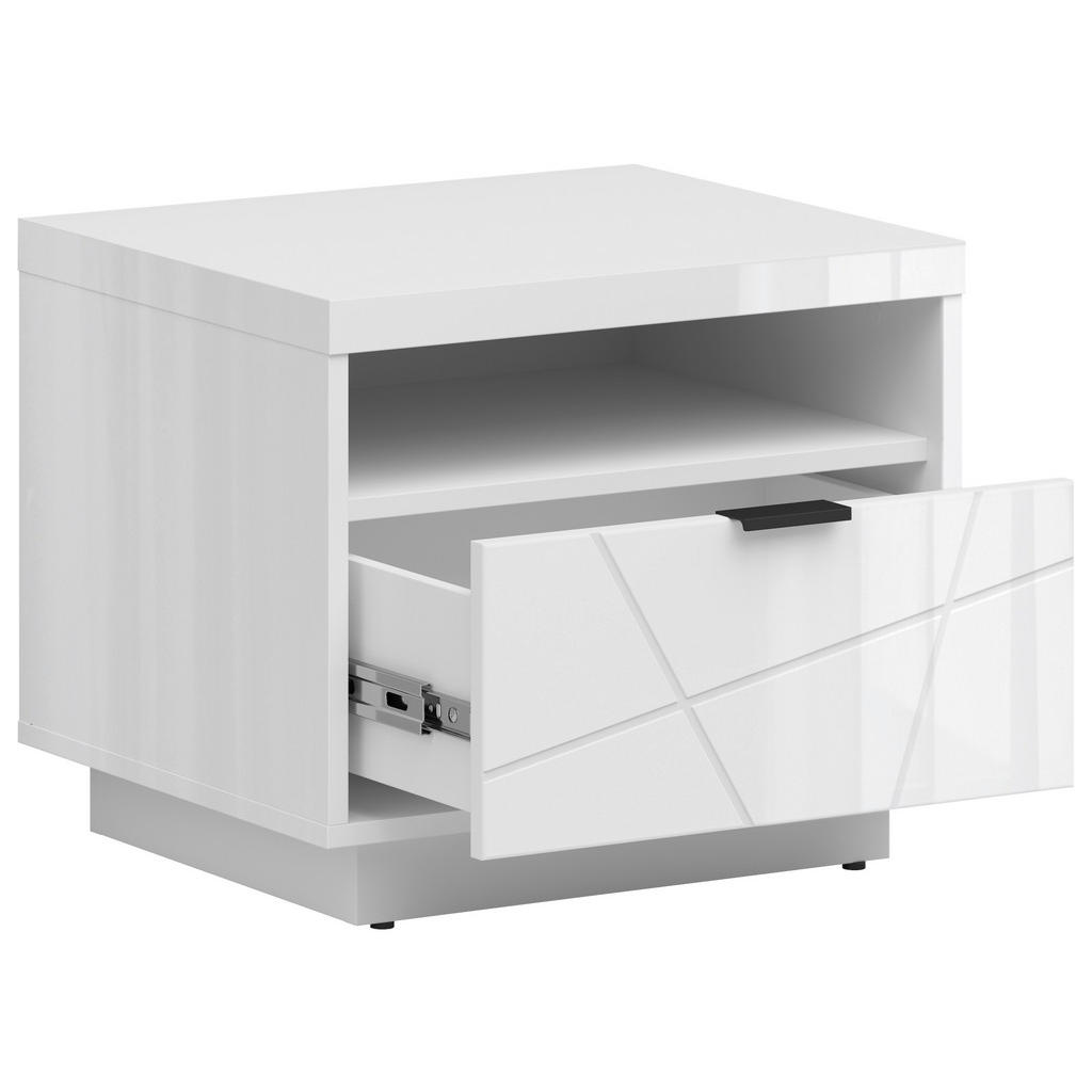 Thumbnail - Mid.you Nachttisch, Weiß, Weiß Hochglanz, Metall, 1 Schublade(n) Schubladen, rechteckig, rund, 50x42.5x42.5 cm, Schlafzi...