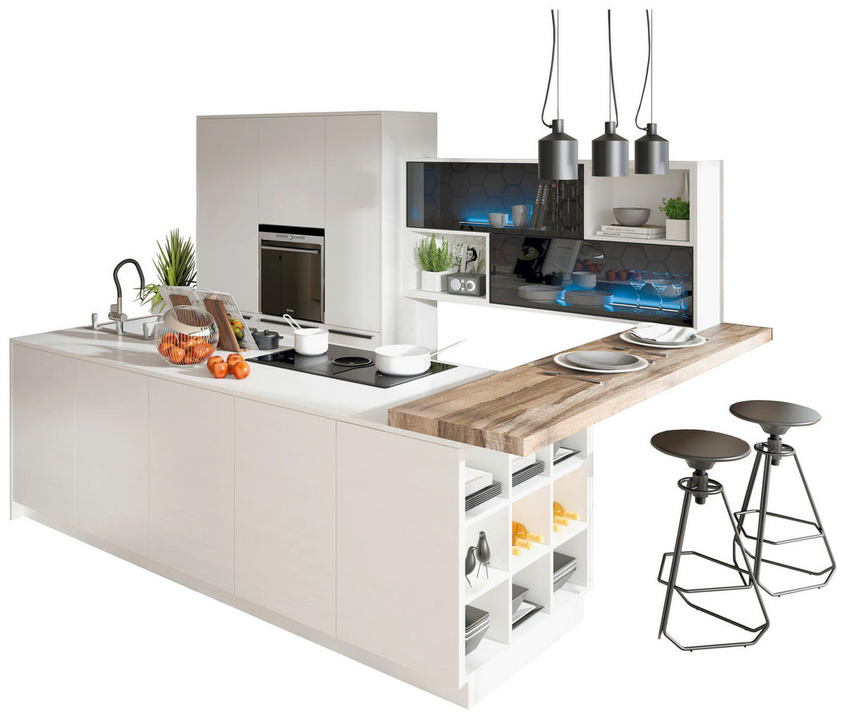 EINBAUKÜCHE   - Weiß, Design, Holzwerkstoff - Dan Küchen