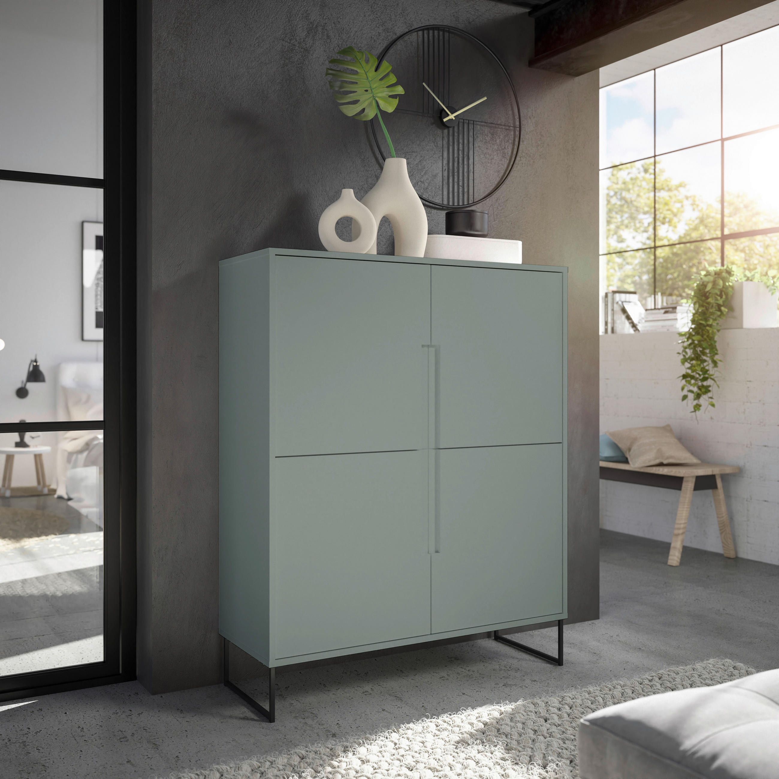 HIGHBOARD  in 101/125/38 cm  - Salbeigrün/Schwarz, KONVENTIONELL, Holzwerkstoff/Metall (101/125/38cm) - Hom`in
