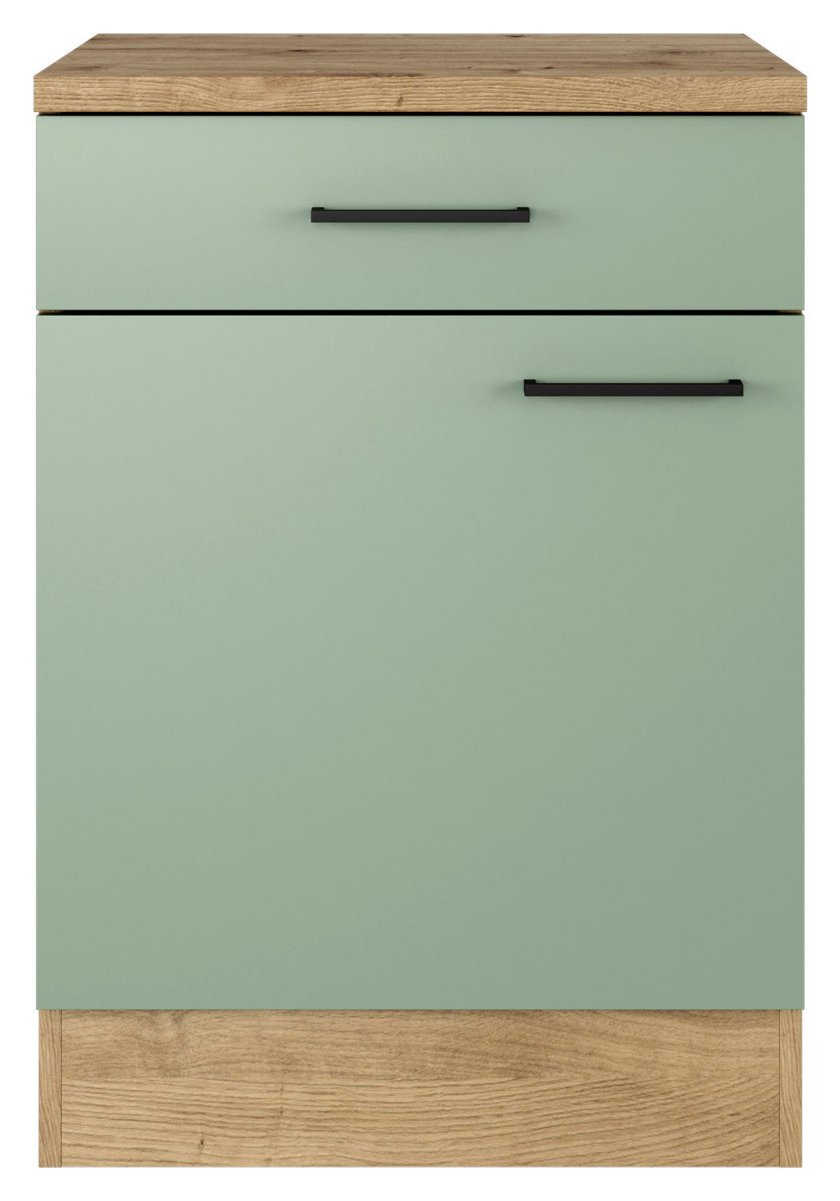 KÜCHENUNTERSCHRANK 60/85/57 cm  in Grün, Eiche Artisan  - Schwarz/Eiche Artisan, KONVENTIONELL, Holzwerkstoff/Metall (60/85/57cm) - FlexWell
