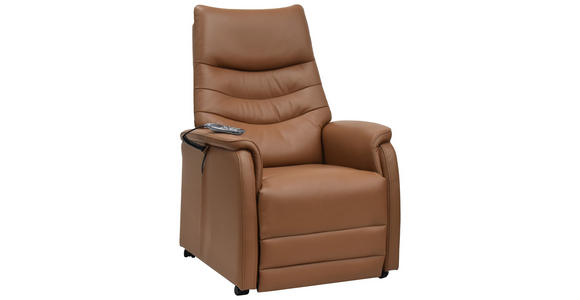 FERNSEHSESSEL  mit Relaxfunktion, Kopfteilverstellung, Aufstehhilfe, Fußteilverstellung Echtleder Lederlook Cognac  - Cognac/Schwarz, Design, Leder/Kunststoff (78.5/87,5-112,5/87,5-161cm) - Cantus