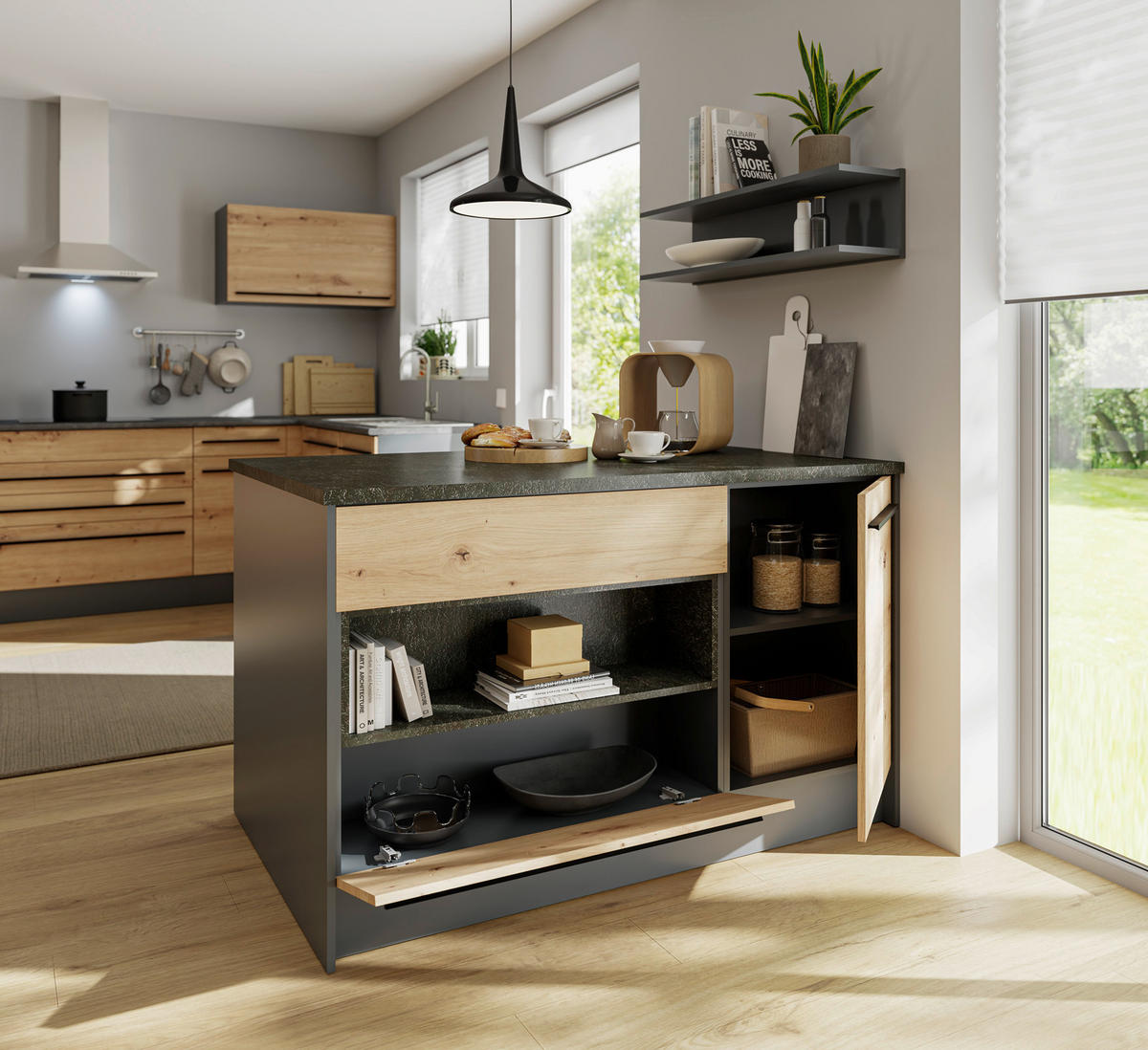 KÖKSÖ   i antracit, ek Artisan  - svart/ek Artisan, Basics, trämaterial/plast (145/90/90cm) - MID.YOU