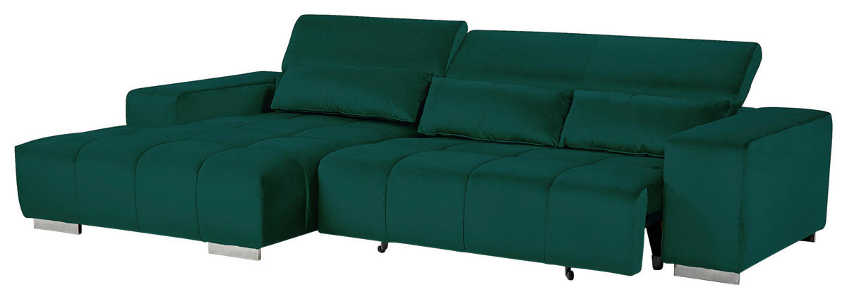 ECKSOFA Grün Velours  - Silberfarben/Grün, KONVENTIONELL, Textil/Metall (186/307cm) - Livetastic
