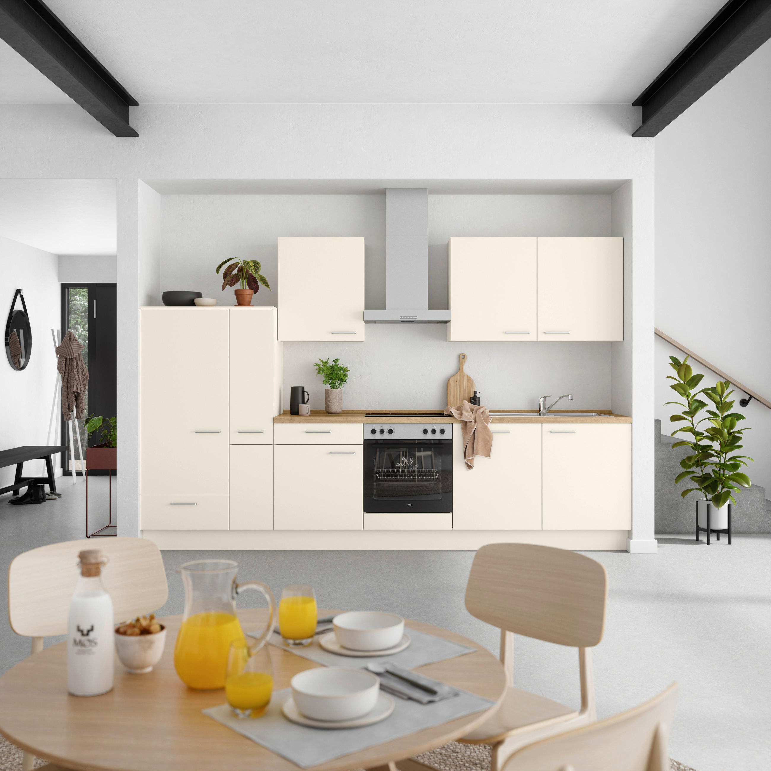 KÜCHENLEERBLOCK Touch 330 cm  in Eichefarben, Magnolie  - Edelstahlfarben/Eichefarben, MODERN, Holzwerkstoff/Metall (330cm) - Nobilia