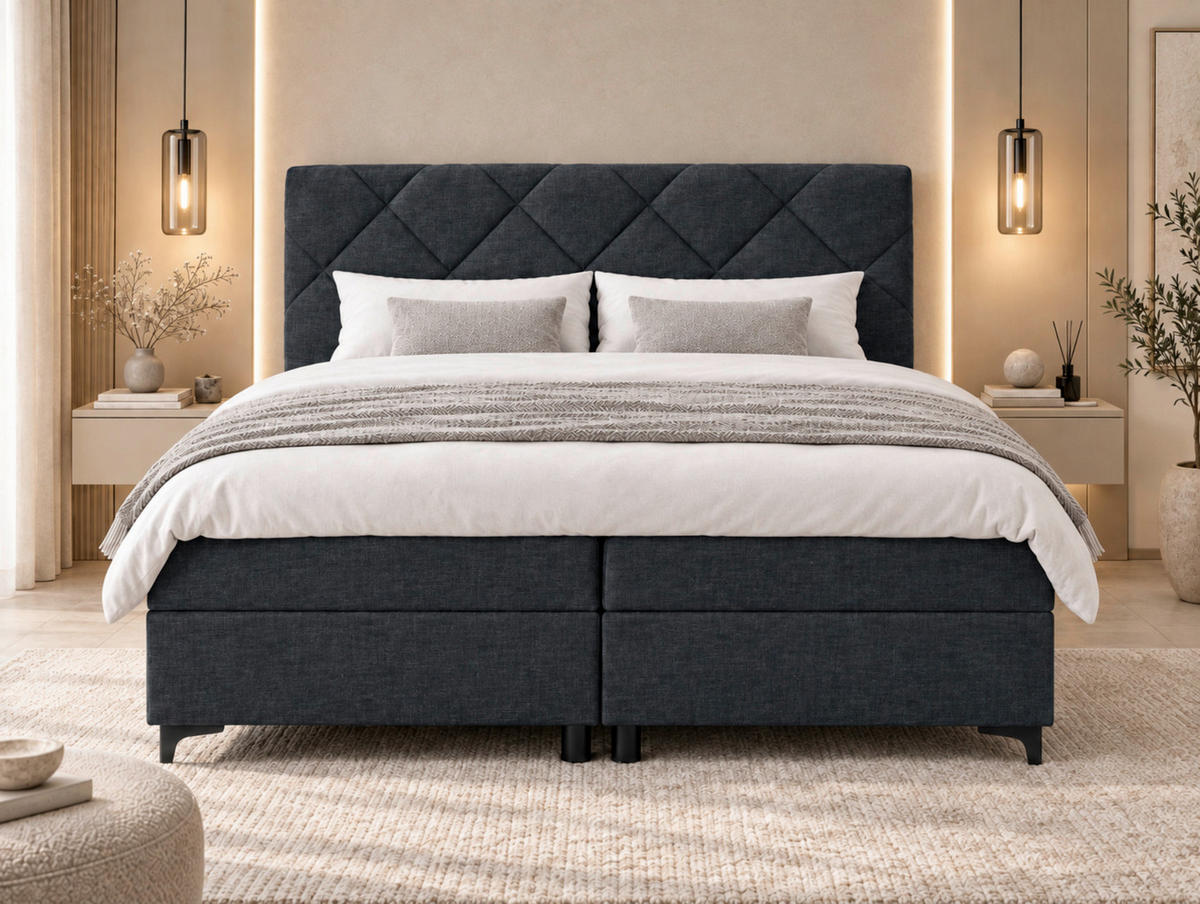 BOXBETT 160/200 cm,  in Anthrazit, Bettkasten, Topper, H3 + H3 = fest  - Anthrazit/Schwarz, MODERN, Holz/Textil (160/200cm) - MID.YOU