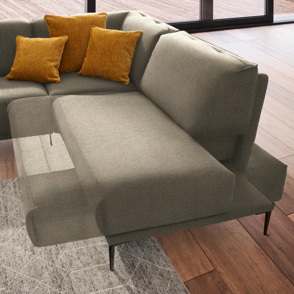 ECKSOFA in Flachgewebe Sandfarben  - Sandfarben/Schwarz, Design, Textil/Metall (260/210cm) - Johann Jakob