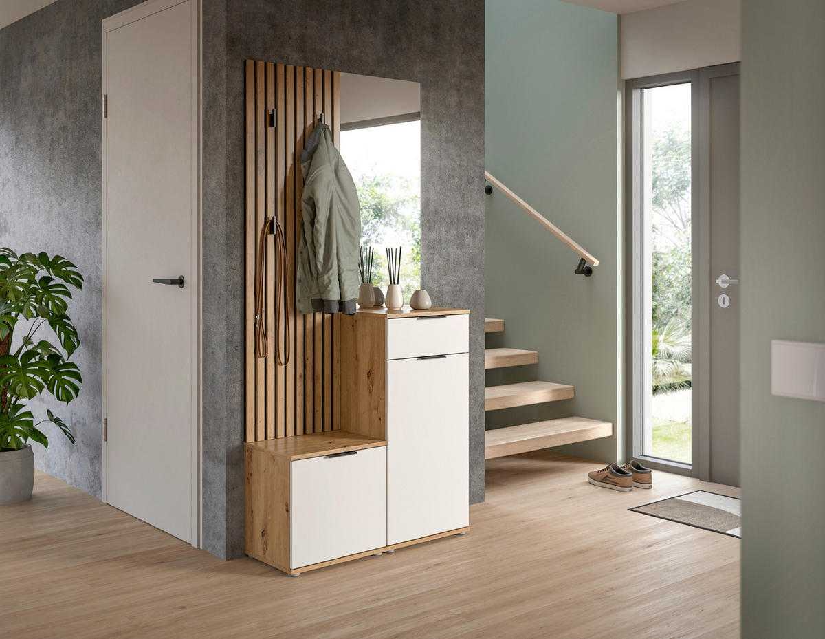 GARDEROBE 4-teilig  in 88/195/35 cm  - Weiß/Eiche Artisan, Design, Glas/Holzwerkstoff (88/195/35cm) - Xora