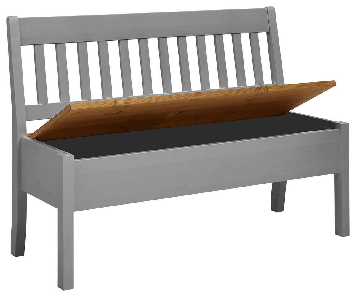 SITZBANK 130/93/58 cm Grau, Laugenfarbig Kiefer massiv  - Laugenfarbig/Grau, ROMANTIK / LANDHAUS, Holz (130/93/58cm) - Boxxx