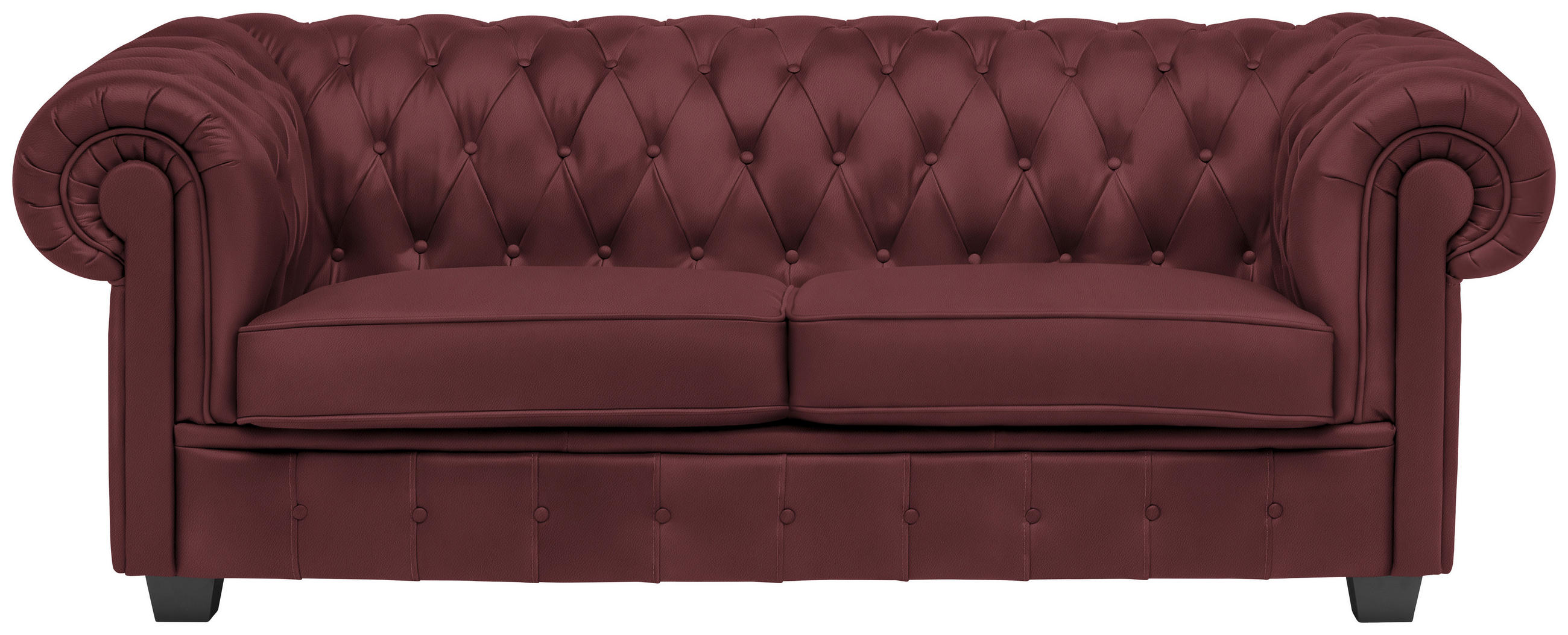 CHESTERFIELD-SOFA in Lederlook Bordeaux  - Wengefarben/Bordeaux, Lifestyle, Holz/Textil (206/76,5/96cm) - Landscape