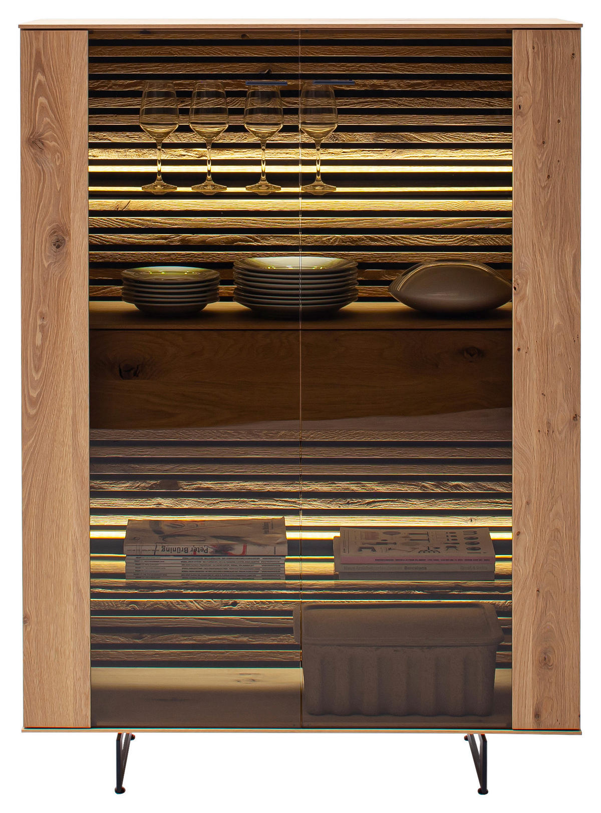 HIGHBOARD Eichefarben  106/138/44 cm  - Eichefarben/Anthrazit, Design, Glas/Holz (106/138/44cm) - Schöner Wohnen