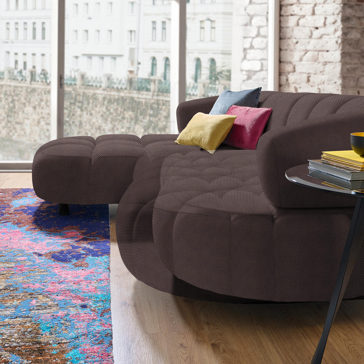ECKSOFA Taupe Webstoff  - Taupe/Schwarz, Design, Holz/Textil (183/284cm) - Welnova