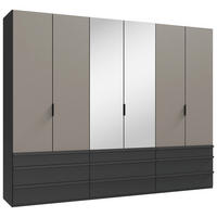 FALTTÜRENSCHRANK 300/216/58 cm 6-türig Graphitfarben, Grau, Sahara  - Schwarz/Graphitfarben, Design, Glas/Holzwerkstoff (300/216/58cm) - Boxxx