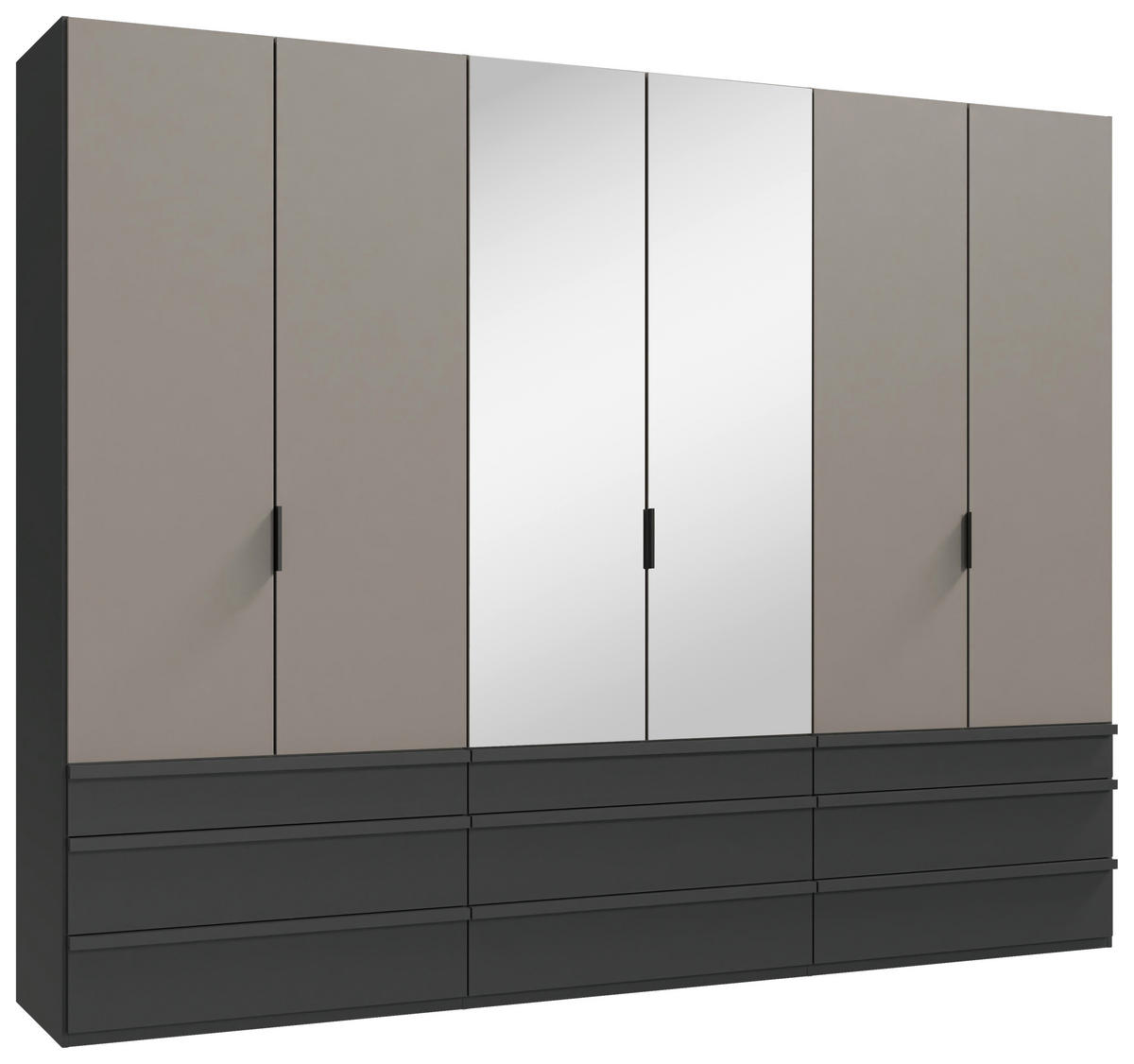 FALTTÜRENSCHRANK 300/216/58 cm 6-türig Graphitfarben, Grau, Sahara  - Schwarz/Graphitfarben, Design, Glas/Holzwerkstoff (300/216/58cm) - Boxxx