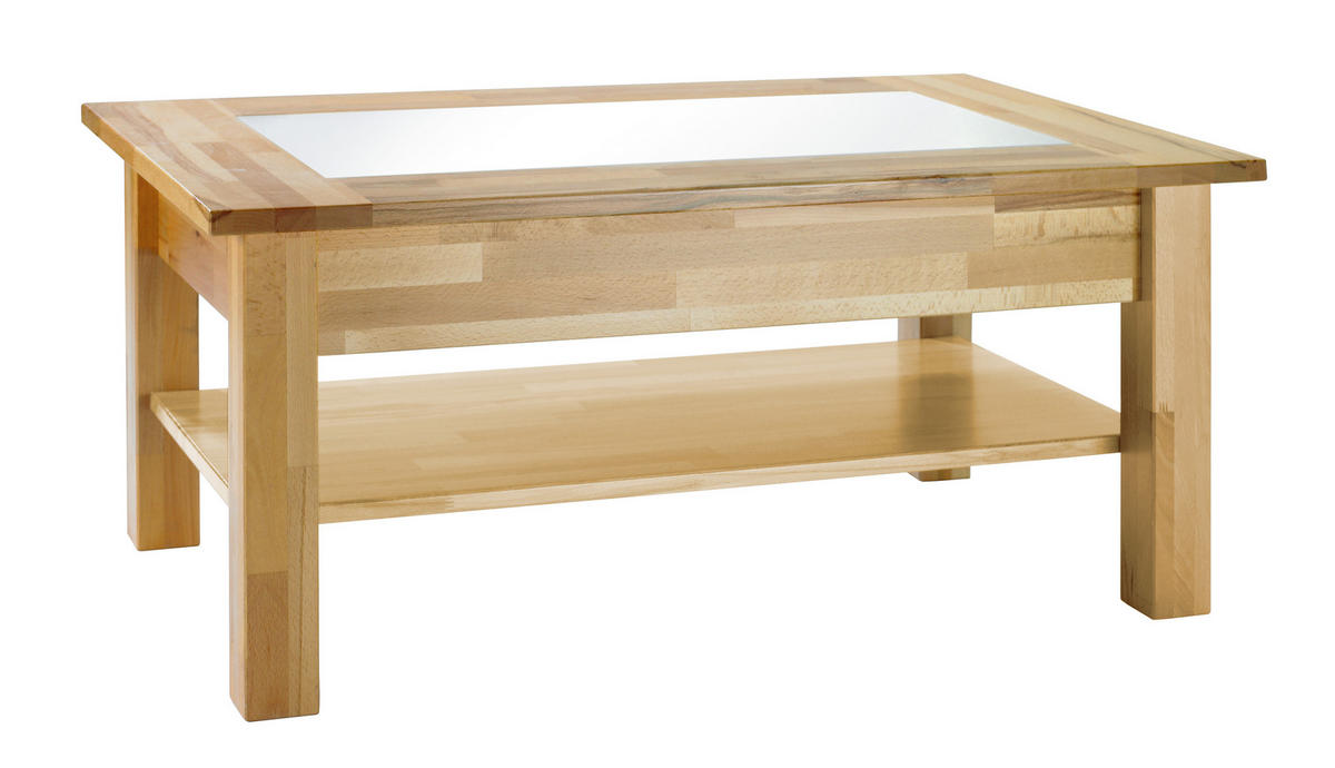 COUCHTISCH Kernbuche vollmassiv Milchglas 110/70/45 cm rechteckig Buchefarben  - Buchefarben, Design, Glas/Holz (110/70/45cm) - Linea Natura