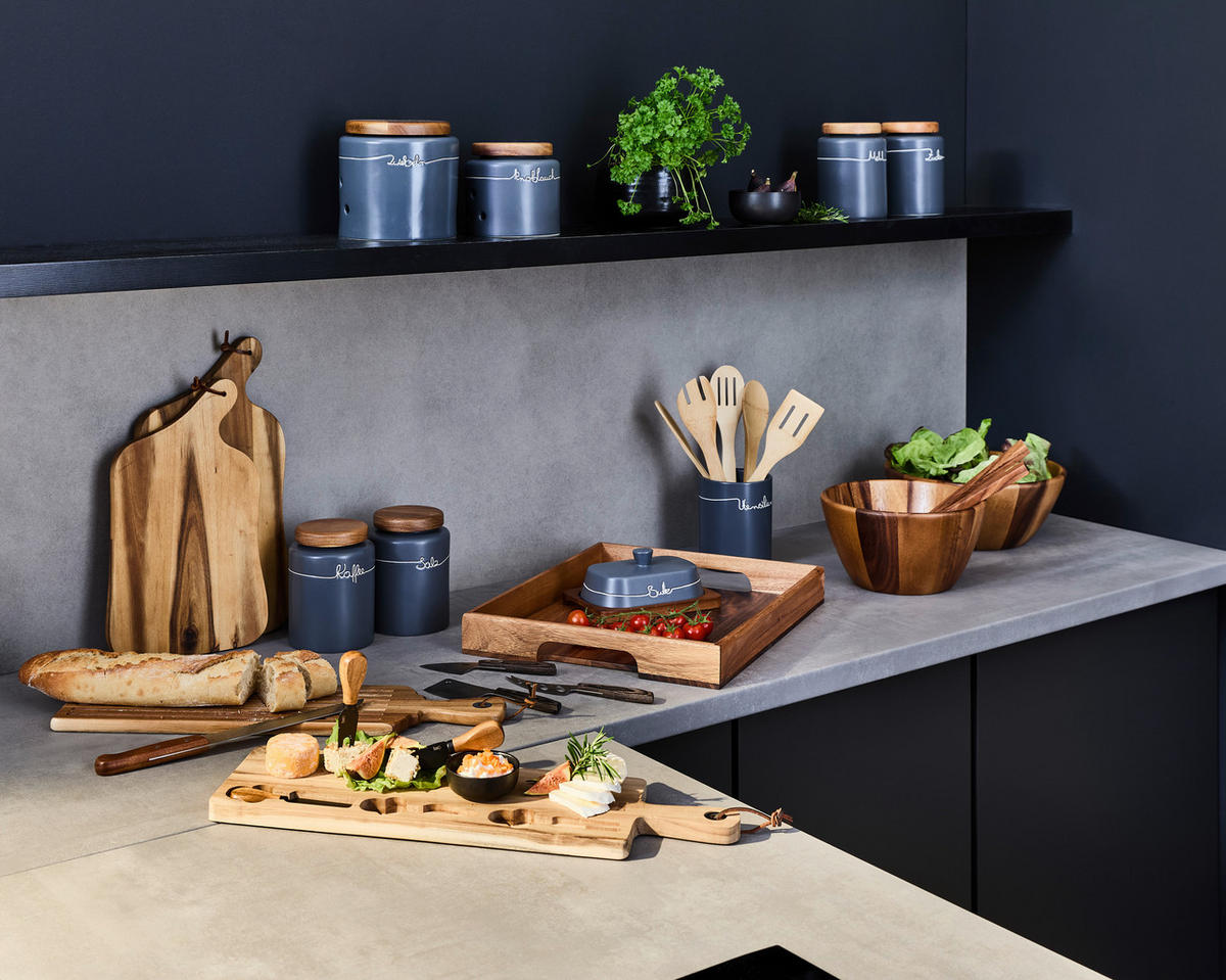 VORRATSDOSE 0.97 L  - Akaziefarben/Grau, Design, Keramik/Holz (11,5/15,5cm) - Homeware Profession.