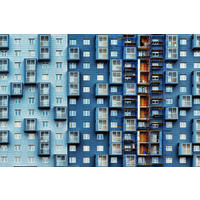 ALUMINIUMBILD Architektur 148/98 cm  - Blau, Design, Kunststoff/Metall (148/98cm)