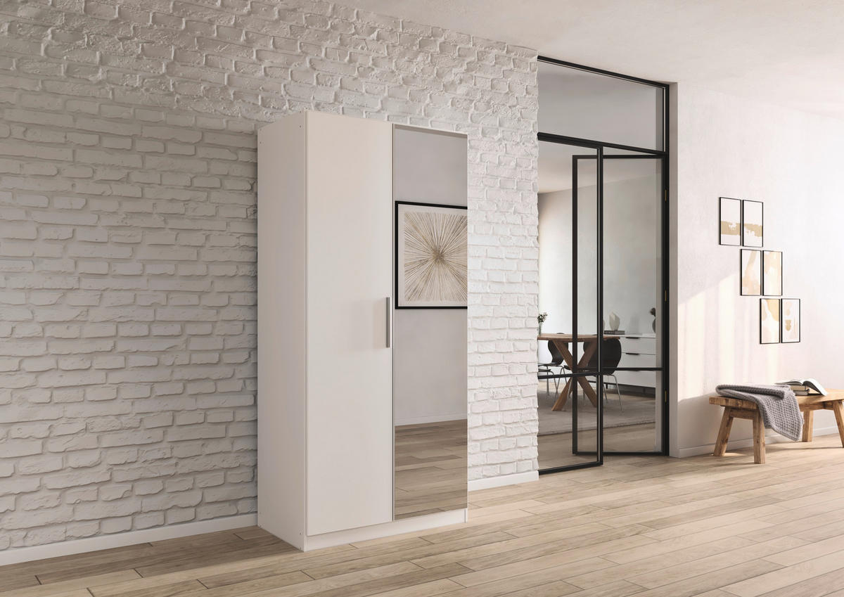 DREHTÜRENSCHRANK 91/197/54 cm,  in Weiß, 2-türig  - Alufarben/Weiß, KONVENTIONELL, Glas/Holzwerkstoff (91/197/54cm) - home24