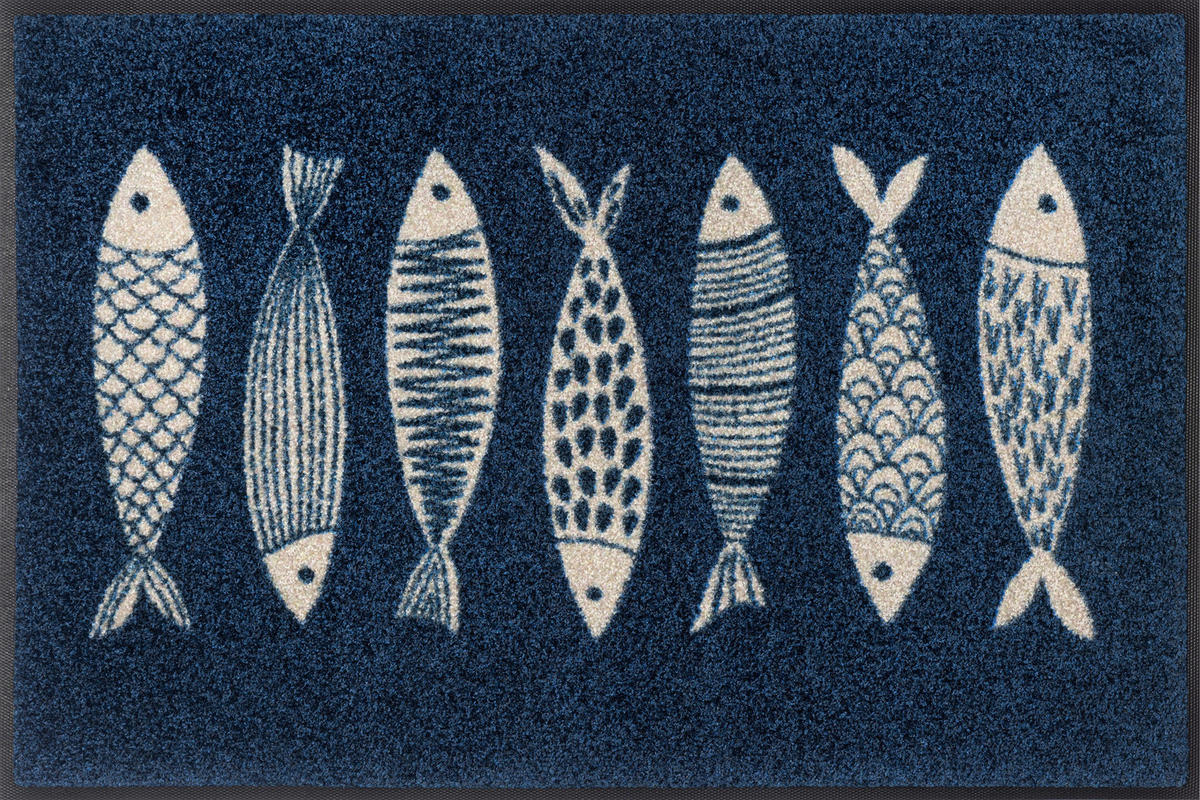 FUßMATTE 50/75 cm Fish Tango  - Blau, Design, Kunststoff/Textil (50/75cm) - wash+dry